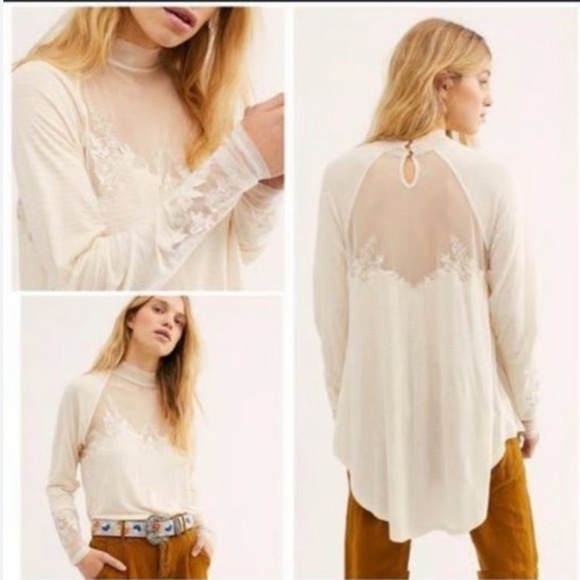 Free People Saheli Cream Asymmetrical Long Sleeve Tunic Size S - Picture 2 of 16